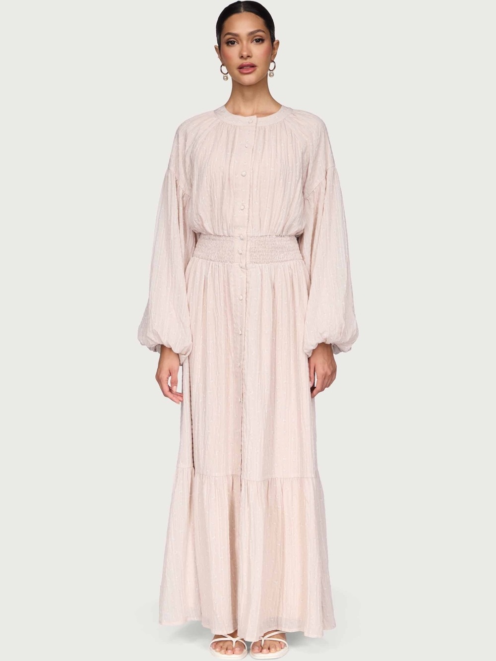 NEW WITH TAGS! Veiled Collection Smocked Waist Button Down Maxi Dress. XS.
